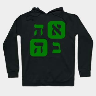 Hebrew Word for Love Ahava Hebrew Letters Grid Green Aesthetic Hoodie